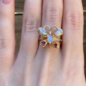 5g Vintage Solid 14k Yellow Gold Opal & Spinel Butterfly
Ring